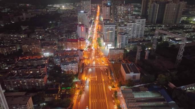 湖北武汉光谷国际广场航拍夜晚夜景车流交通