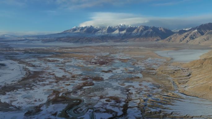 新疆喀什塔县帕米尔高原塔合曼湿地河道航拍