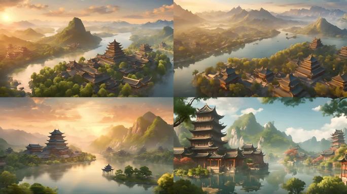 中国古风山水风景