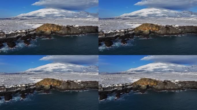 冰岛北极圈斯奈山半岛黑沙滩花岗岩航拍