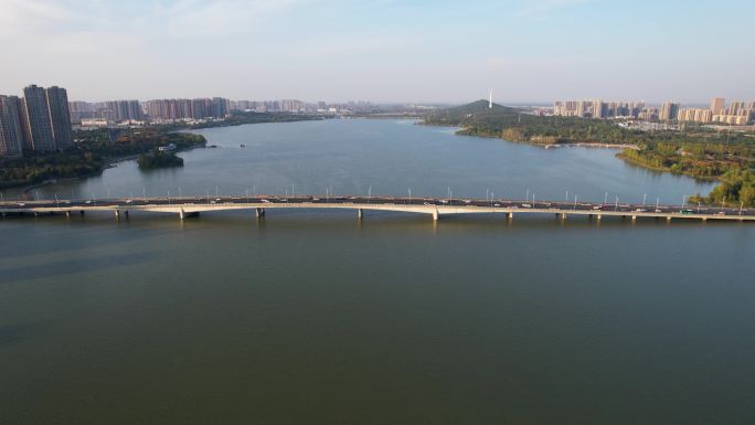 蚌埠城市风光夕阳日落街景城市建筑龙子湖航