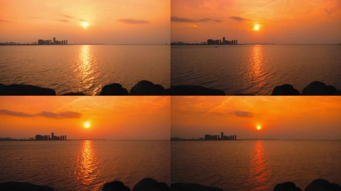 海边落日夕阳延时摄影