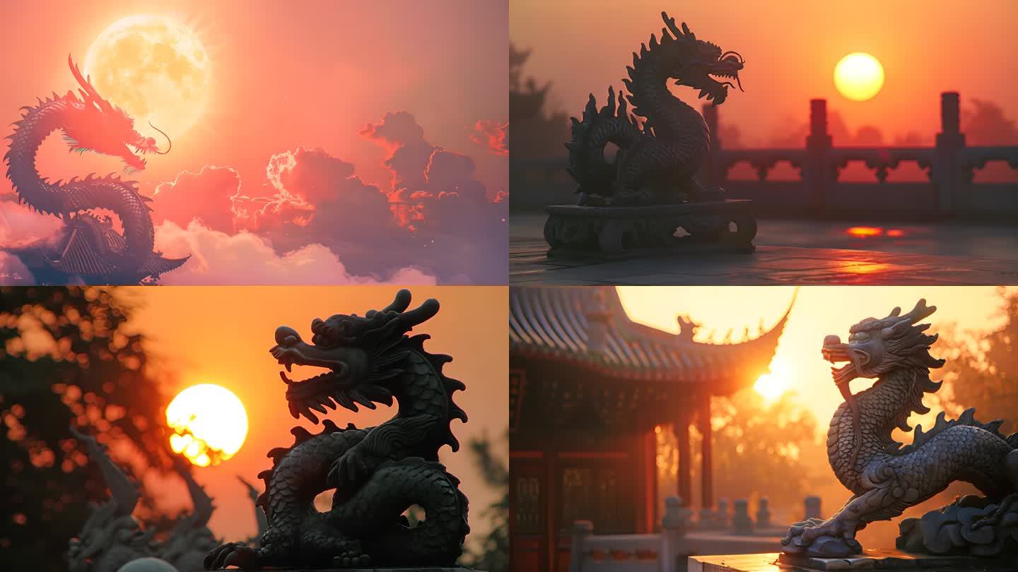 龙 夕阳 龙雕塑