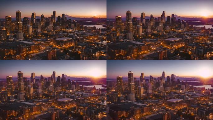 日出日落时的西雅图城市景观