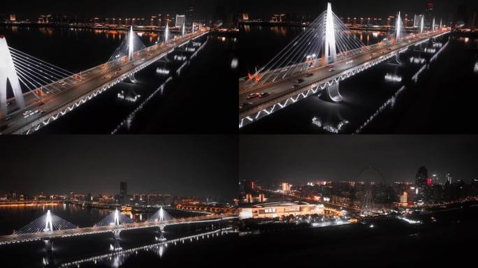 南昌朝阳大桥与南昌之星鸟瞰风景