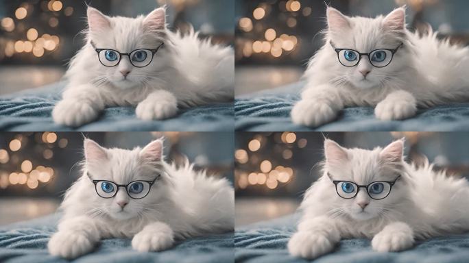 迷人的猫七彩霓虹粉蓝光可爱的家养动物