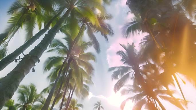 海南三亚海边沙滩椰椰树椰子树椰林素材原创