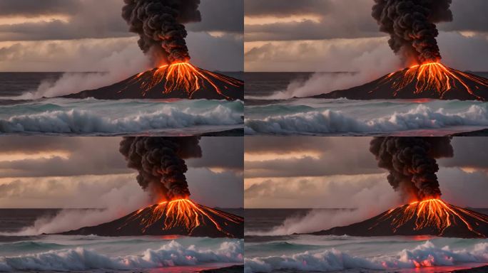 火山喷发的炽热岩浆涌入太平洋
