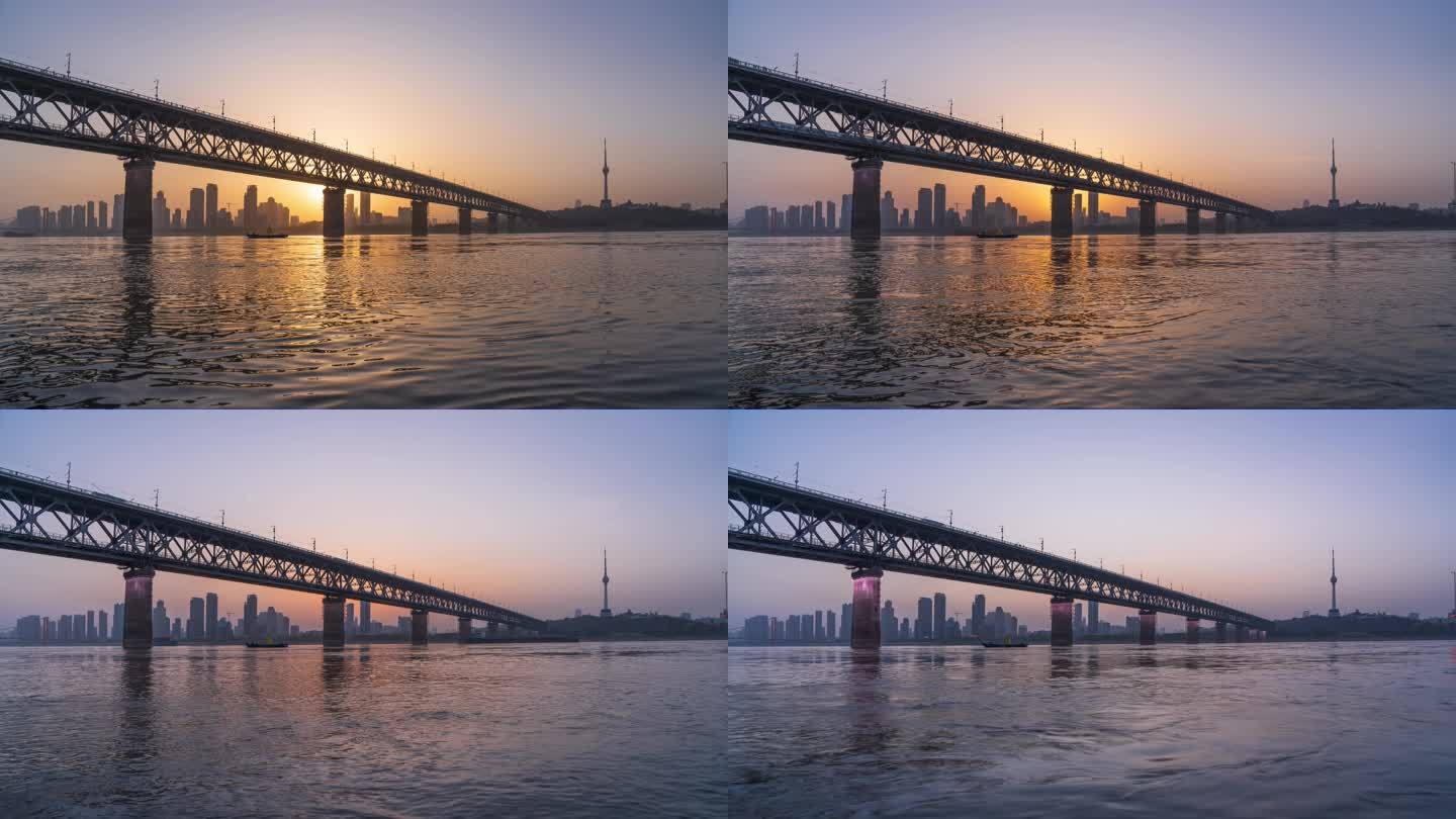 武汉长江大桥日落日转夜延时