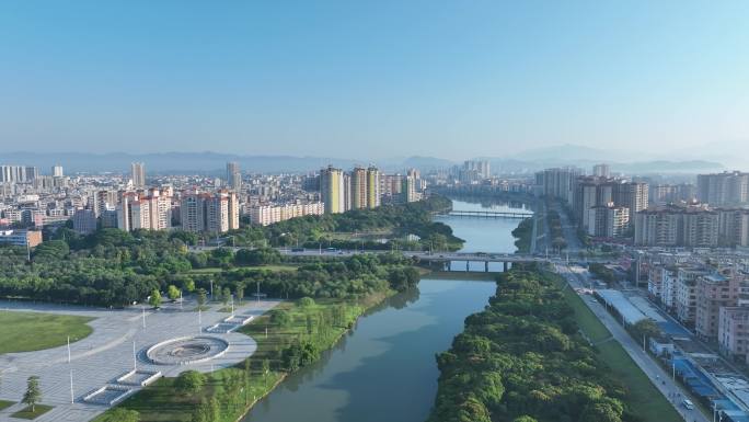 广州从化区市民广场航拍流溪河文化公园风光