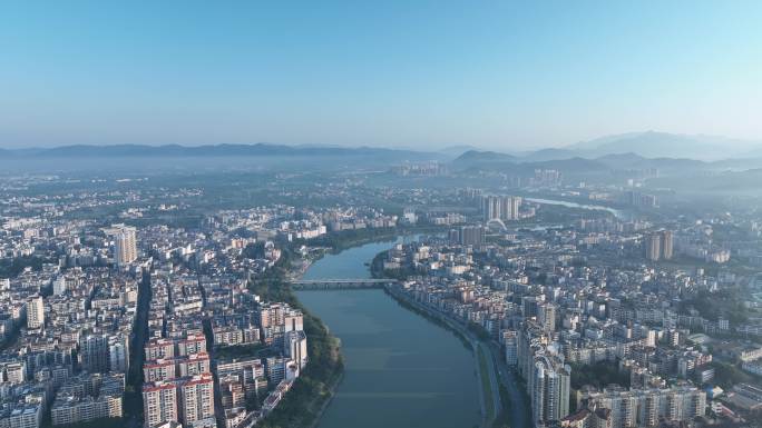 广州从化区航拍街口大桥流溪河城市建筑风光