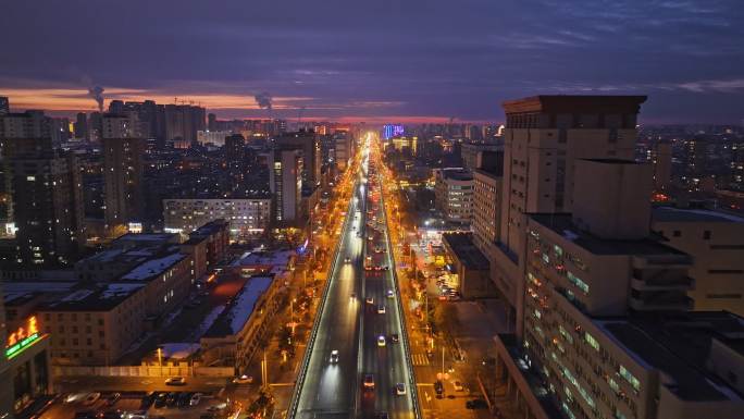 辽宁沈阳崇山路一环城市交通夜景航拍