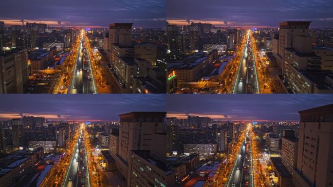 辽宁沈阳崇山路一环城市交通夜景航拍