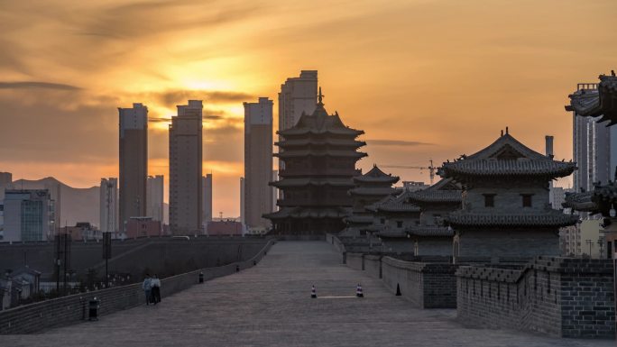 大同市平城区北城墙乾楼日落长焦延时