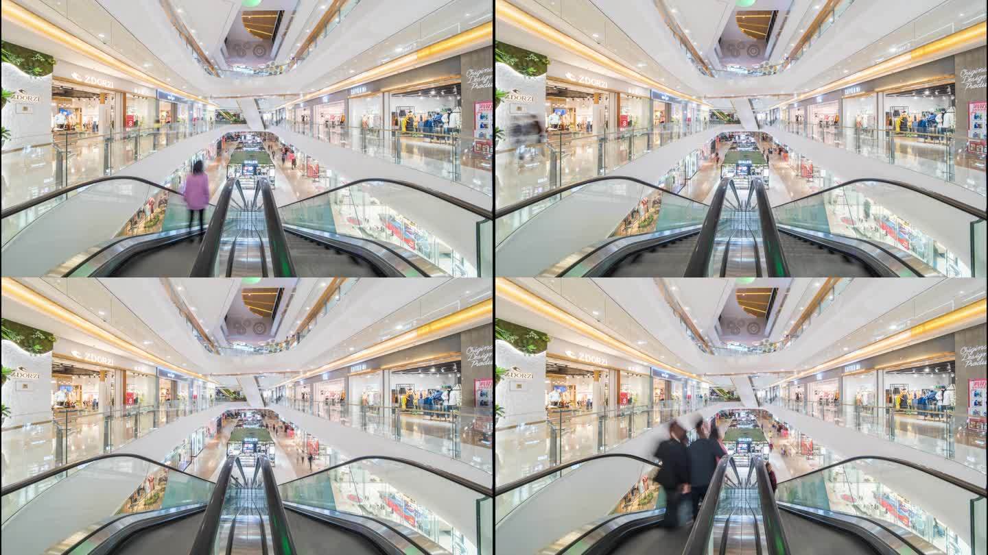 商圈大型购物中心人来人往延时摄影