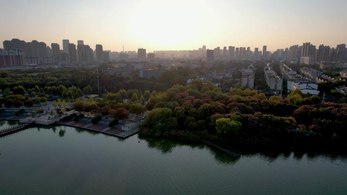 蚌埠城市风光夕阳日落街景城市建筑龙子湖航