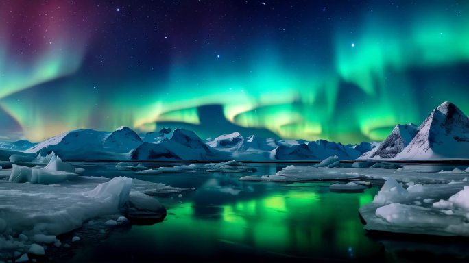 宽屏北欧冰岛挪威极光雪山极光唯美极光