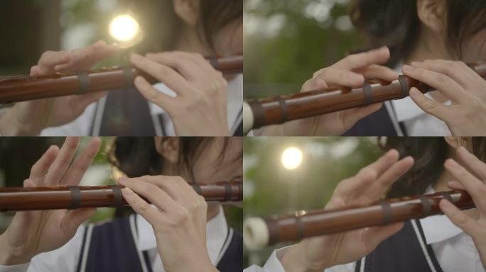 唯美长笛手演奏民乐吹笛子手部特写传统音乐