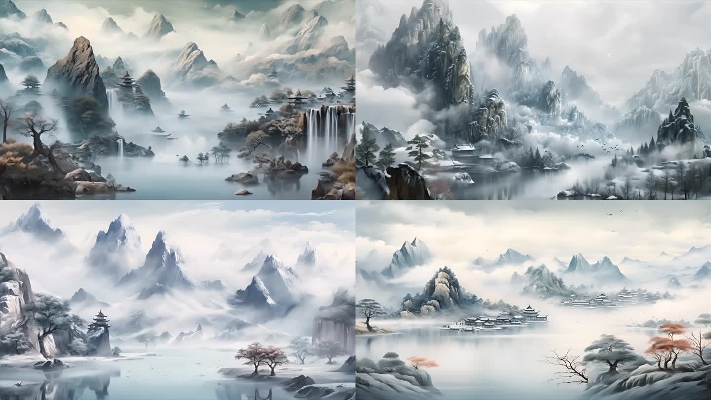 水墨山水中国风意境山水风景