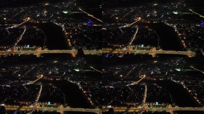 广州从化区夜景航拍街口大桥夜晚流溪河风光