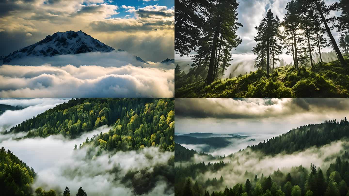 大自然森林壮观云雾