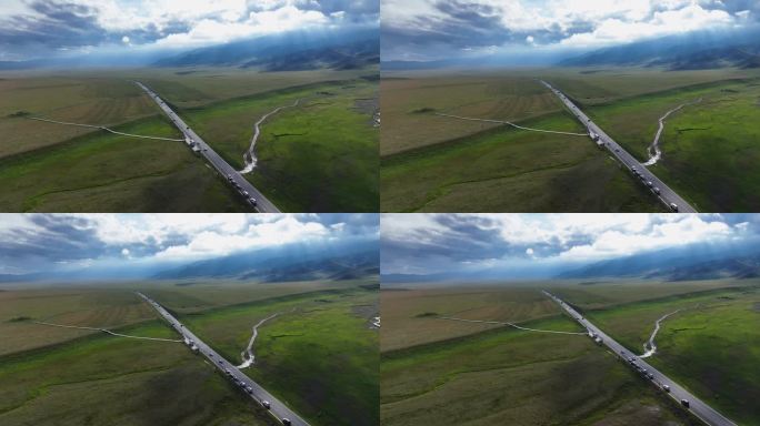 新疆伊犁夏季赛里木湖草原大西洋高空航拍
