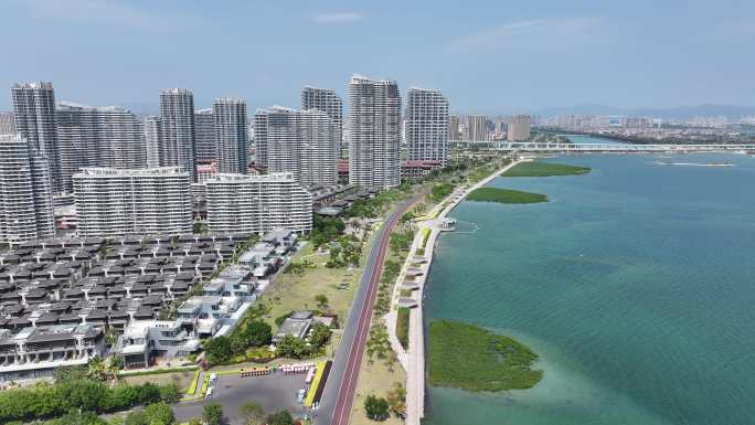 4K厦门环东海域滨海浪漫线彩虹跑道航拍