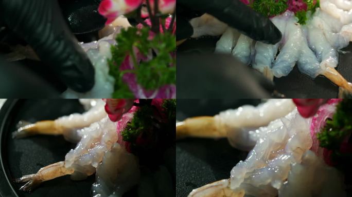 新鲜青虾 青虾摆盘 特写镜头