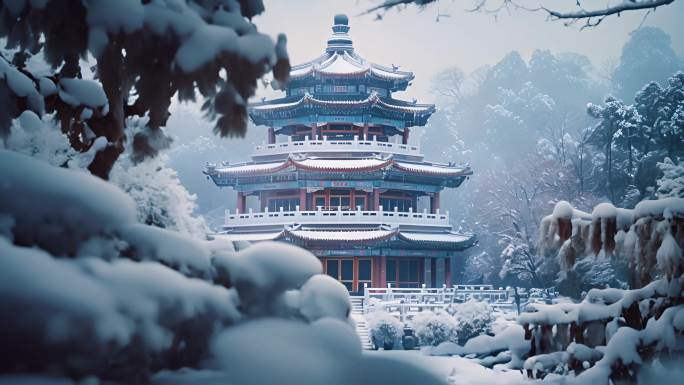 古塔雪景中国冬天雪景