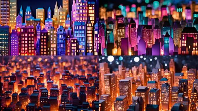 剪纸夜晚城市建筑视频素材