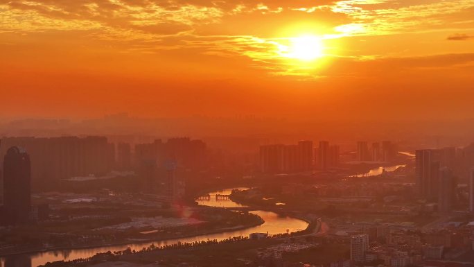 落日夕阳晚霞 城市河流 佛山南海一河两岸