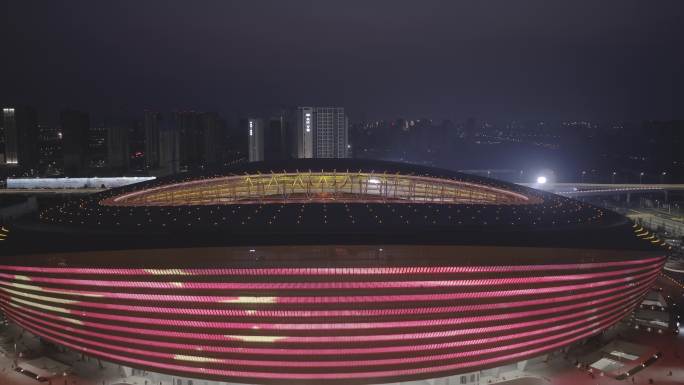 郑州奥体中心航拍 夜景 观众 民族运动会