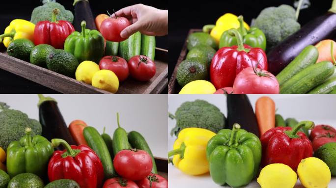 【原创8镜】新鲜的瓜果蔬菜黑色白色背景