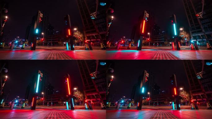 中国北京赛博朋克交通灯8K延时摄影