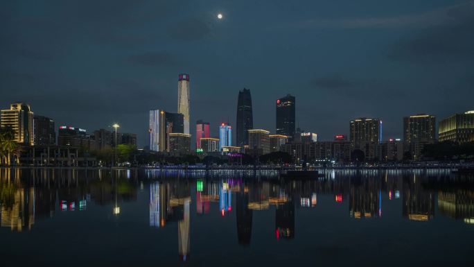 月满之夜东莞城市天际线夜景延时