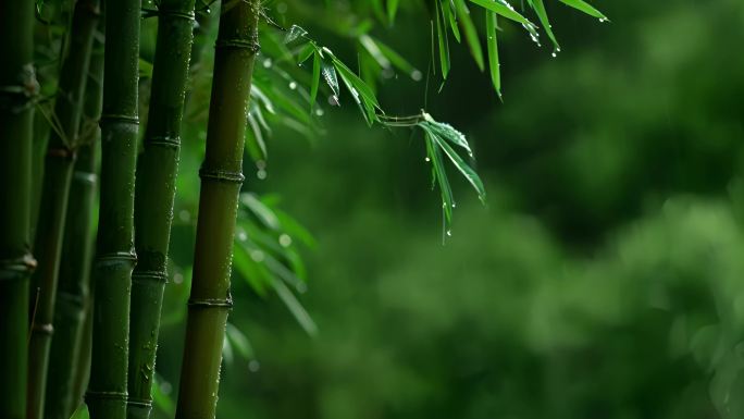唯美雨天绿色竹林空镜