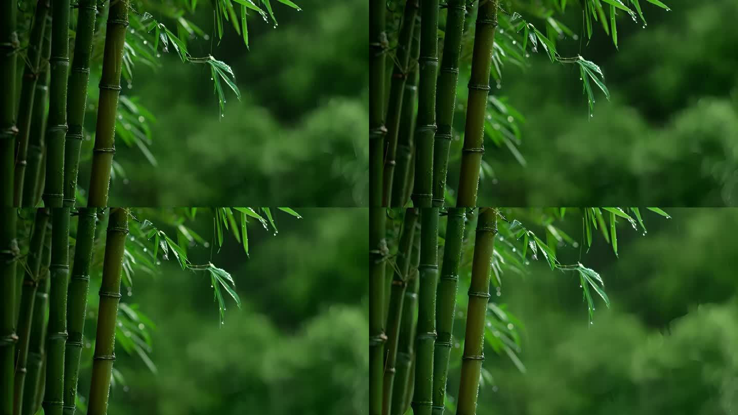 唯美雨天绿色竹林空镜