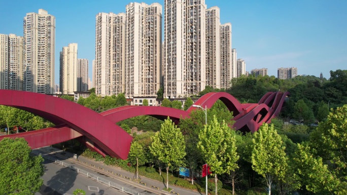 航拍湖南长沙梅溪湖网红中国结桥梁现代建筑