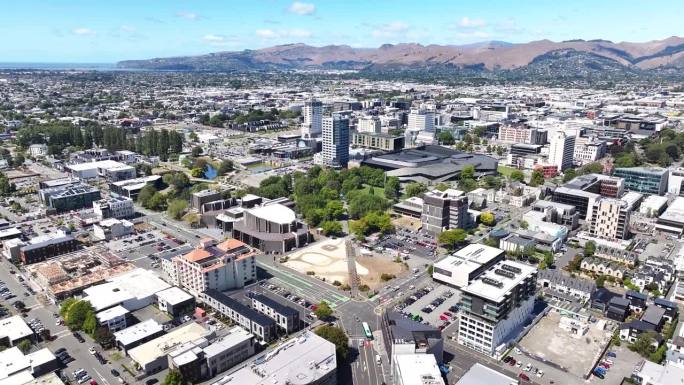 美丽的鸟瞰基督城，新西兰。重要的文化和商业建筑