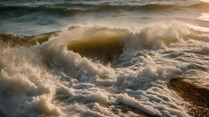 海浪和岩石撞击海浪大浪