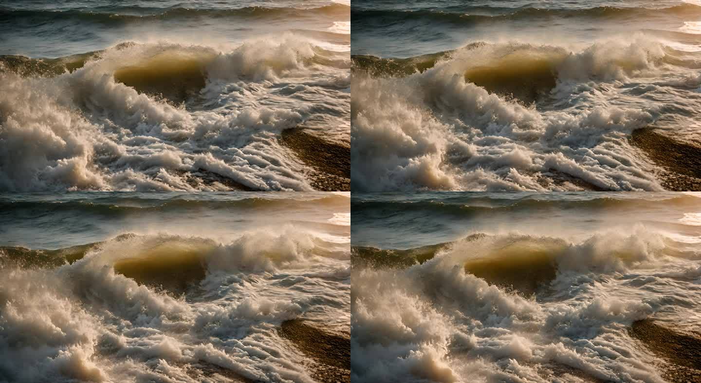 海浪和岩石撞击海浪大浪