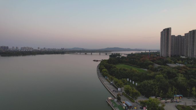 蚌埠城市风光夕阳日落街景城市建筑龙子湖航