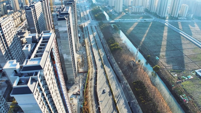 上海城市建设居民楼楼盘工地航拍