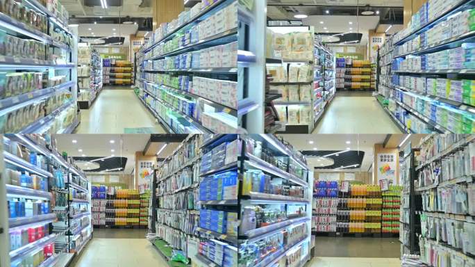 超市空镜头-各类牙膏专柜展示，货架