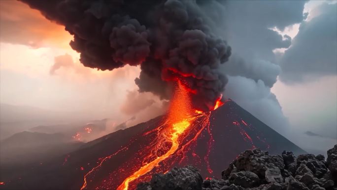 末日活火山爆发喷发岩浆自然灾害素材原创富