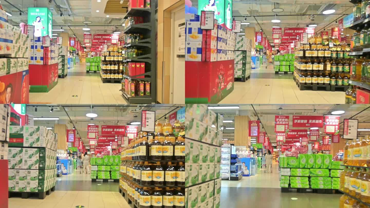 超市空镜头-伊利蒙牛牛奶，食用油，货架