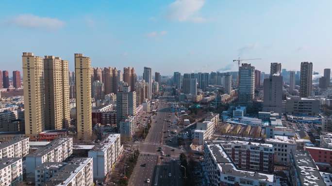 辽宁沈阳皇姑区崇山路一环冬季城市雪景航拍