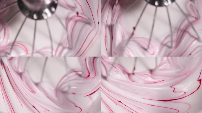 在白色奶油中加入粉色，形成粉色奶油。
