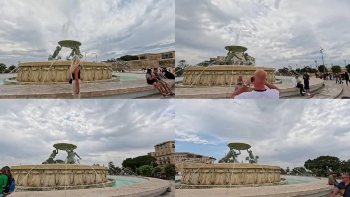 马耳他瓦莱塔的triton喷泉的超延时场景