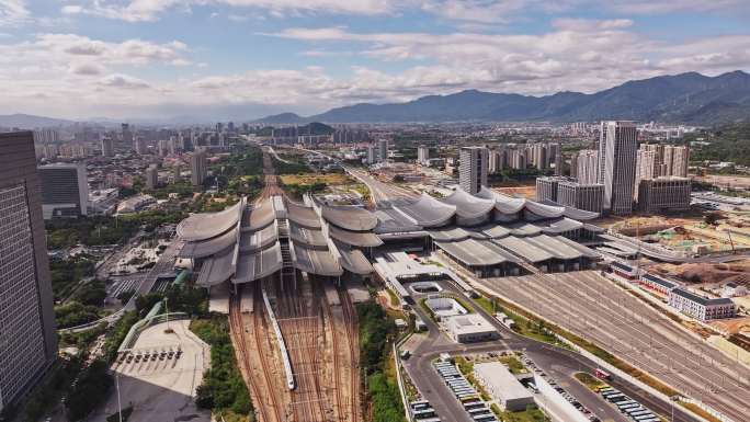 福建厦门北站高铁站火车站航拍城市风景